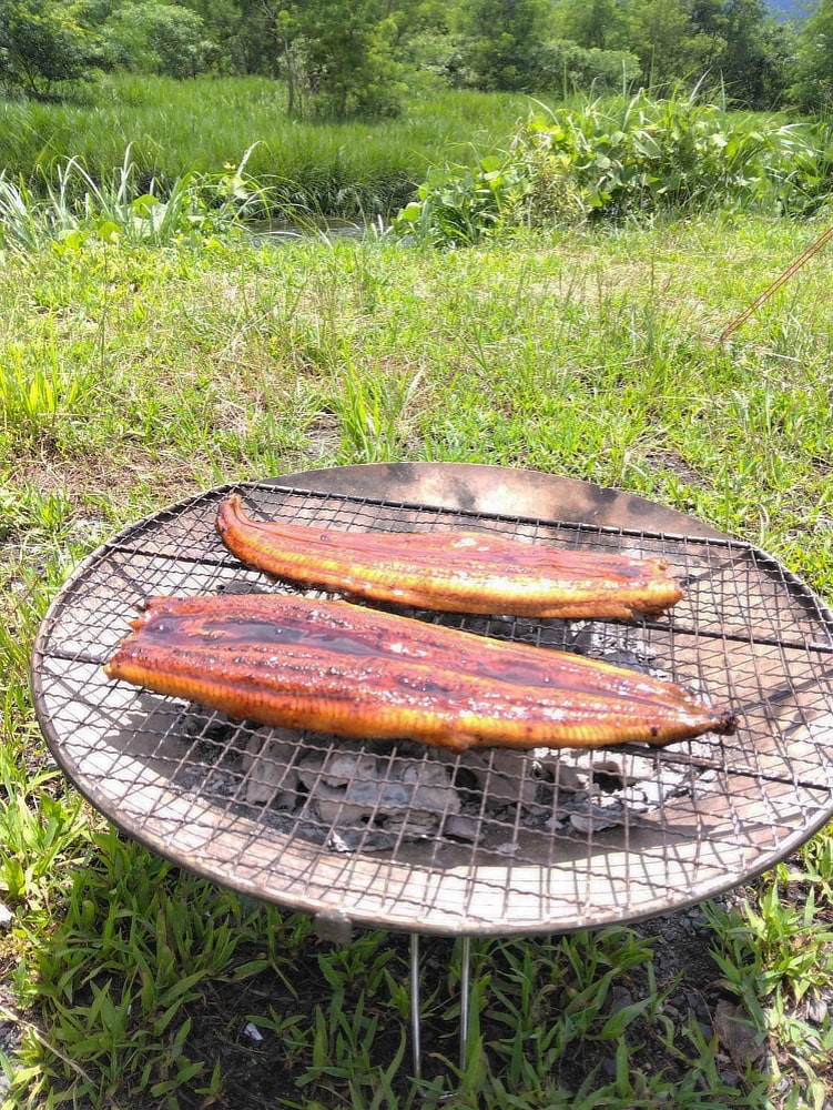 炭火でウナギを炙っている写真
